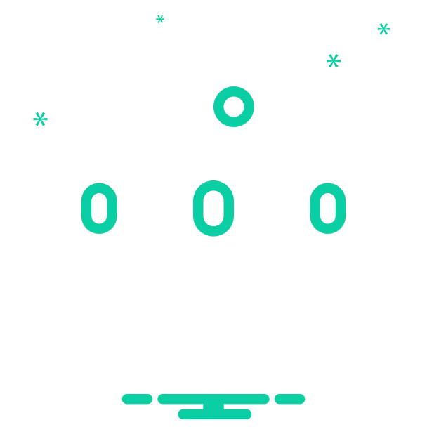 Abstract illustration of three people with icons of bar chart, target, and pie chart above, representing teamwork and data analysis.